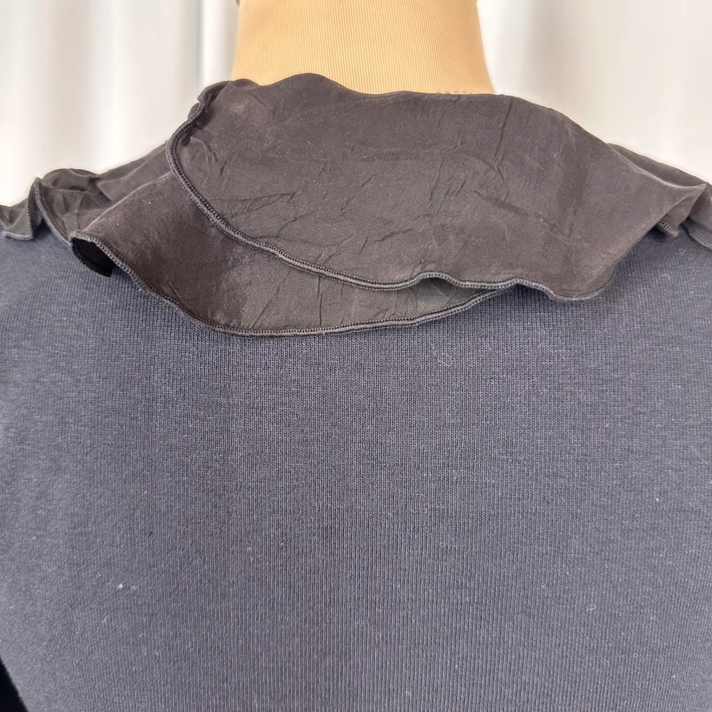 Barbara Lesser Fibers Black Ruffle V-Neck Cotton Top 3/4 Bell Sleeve Small - Picture 5 of 16